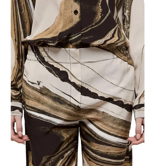 The Kooples 100% "SILK" Black & Cream Marble Dress Pants with Versatile Style - Picture 6 of 7